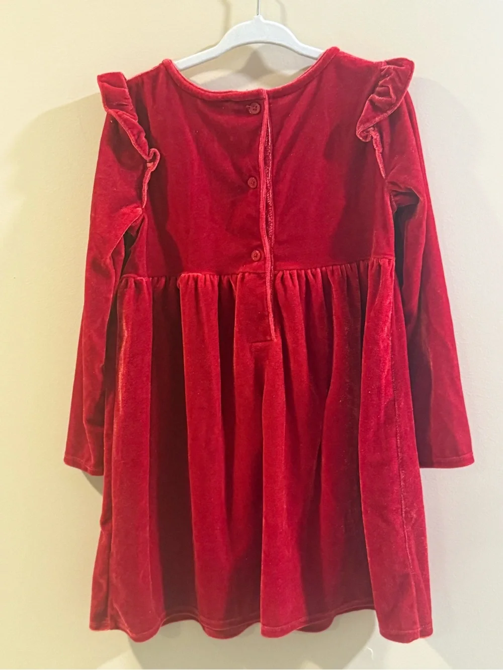 OshKosh B'gosh Red Velvet Long-Sleeve Dress with Ruffle Shoulders